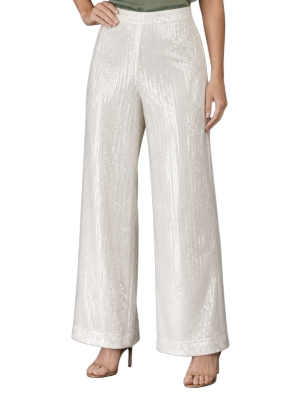 house of harlow 1960 wide leg palazzo sequin pants cream size 10